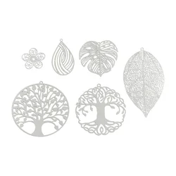 10PCs Hollow life Tree Leaves Flower Filigree Stamping Pendants Stainless Steel Feather Sliver Charms For DIY Jewelry Making