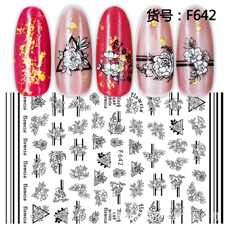 

2020 Hot DIY 3D Nail Art Sticker Adhesive Sticker Decals Tool Black Flower Line Image Nail Art Tattoo Decoration Wholesale Z0296