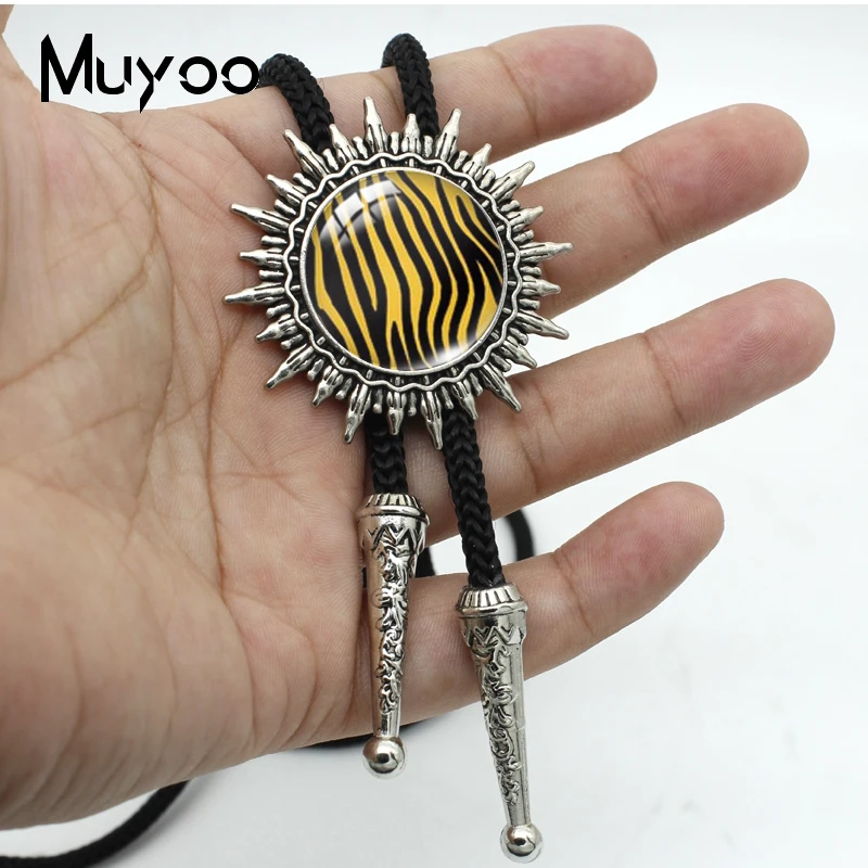 BOLO-00173 New Colorful Zebra Leopard Tiger Animals Stripe Patterns Handcraft Bolo Tie Pendant Jewelry