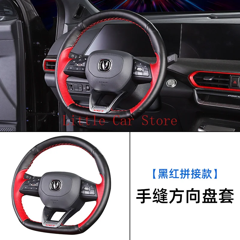 

For Changan UNIT UNI-T DIY Sew By Hand Top Red Black Leather Steering Wheel Cover Car Interior Accessories