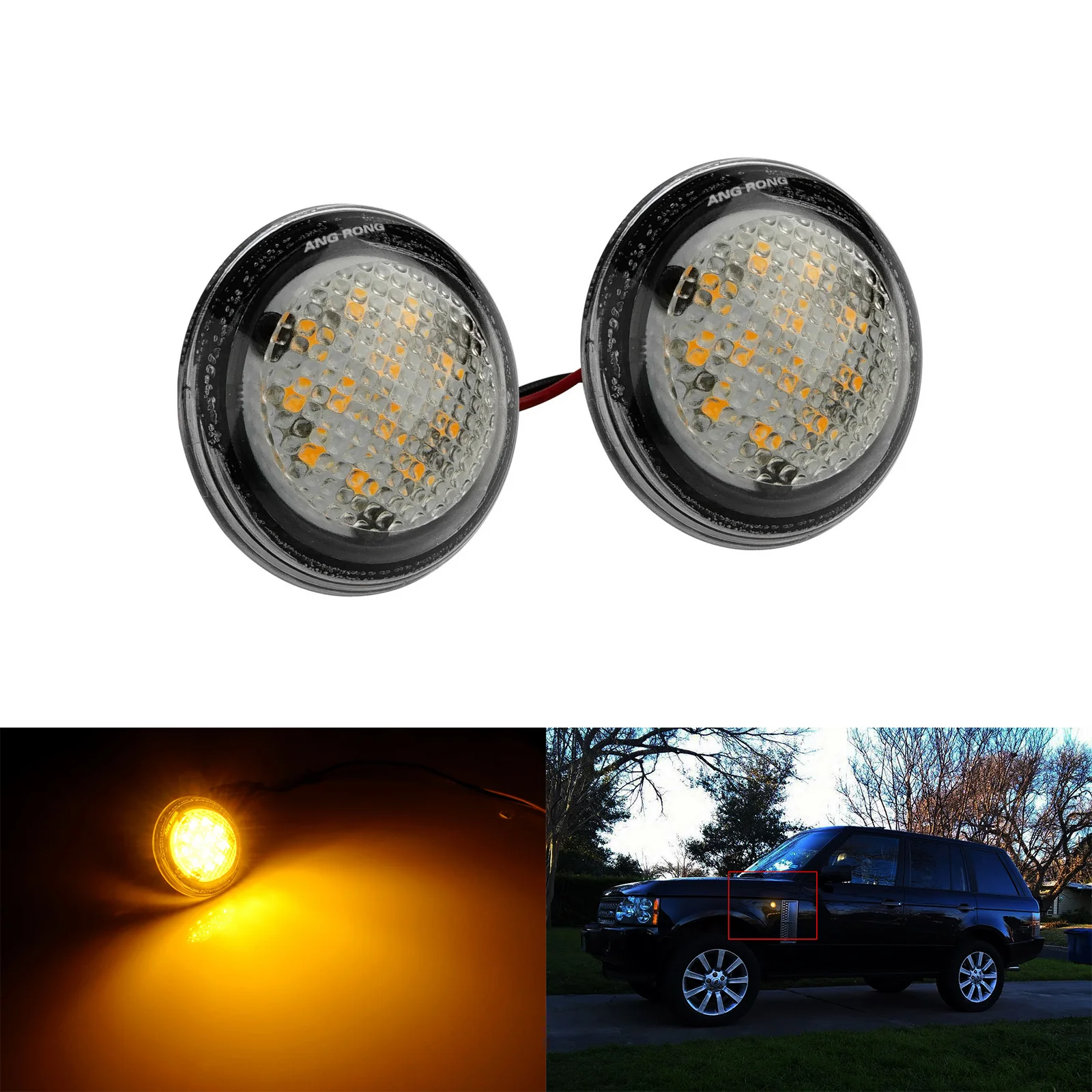 ANGRONG 2pcs Amber LED Side Marker Light Lamp For 2002-2012 Range Rover MK III L322 Set