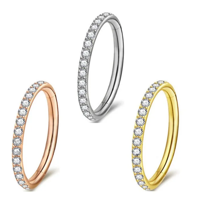 10pcs/lot 316L Surgical Steel  Seamless Hinged Segment Ring Clicker Ear Cartilage Nose  Hoop Septum 5ACZ Hot 20G 18G 16G 14G