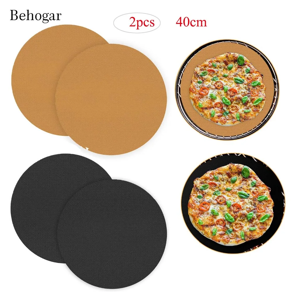 

Behogar 2 PCS Reusable Round Non Stick BBQ Barbecue Grill Mat Pad Sheet Baking Pan Fry Liner for Grills Electric Microwave Ovens