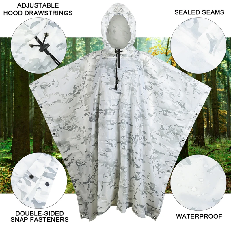 Outdoor Hooded Breathable Rainwear Camo Poncho Tactical Raincoat Camping Hiking Hunting Birdwatching Suit Travel Rain Gears