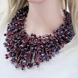 Luxury New Statement Necklace Small Beads and Crystals Handmade Strands Chokers Necklace for Women Fashion Jewelry Chunky Bijoux