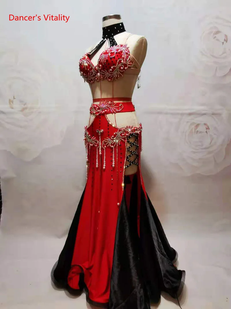 Belly Dance Set Diamond-Studded Bra High Waist Long Skirt Performance Suit Profession Custom Adult Child  Competition Clothing