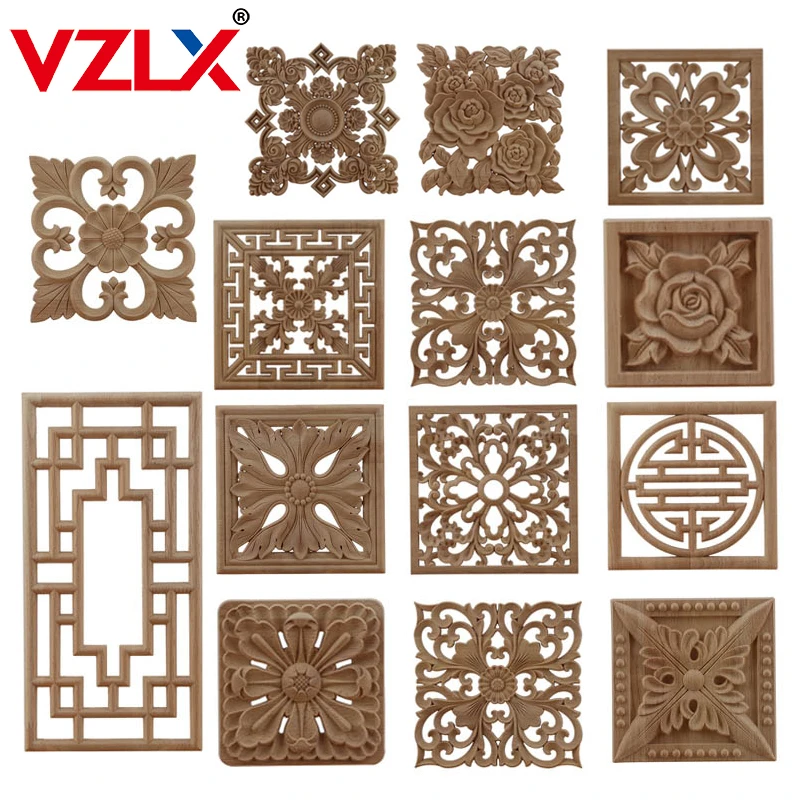 VZLX CAntique Woodcarving Wood Decal Carving Lines Wood Applique Wood Rose Rubber Home Decoration Accessories Cabinet Hot Sale