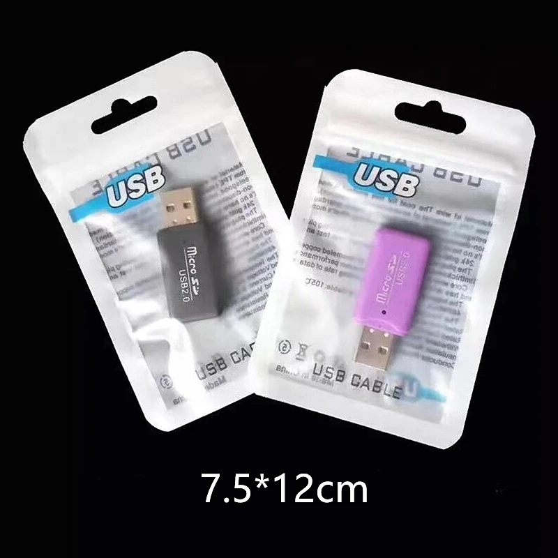 

500Pcs 7.5*12cm Mobile Phone Case Plastic Package Zipper Bag For USB CABLE Card Reader Digital Gadgets Phone Accessories Pouches