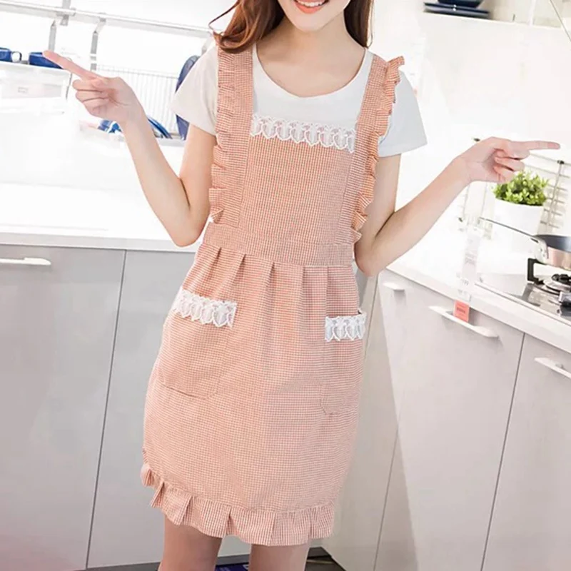 Retro Fashion Woman Apron Waterproof Kitchen Nail Shop Milk Tea Shop Coffee Shop Beauty Salon Overall Workwear Cooking Apron