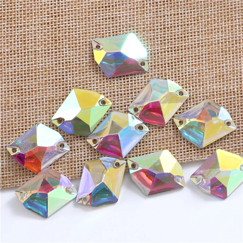 3 sizes ice cube Resin Sew on Rhinestone Crystal AB silver flatback Sewing stones strass for Bag with rhinestones