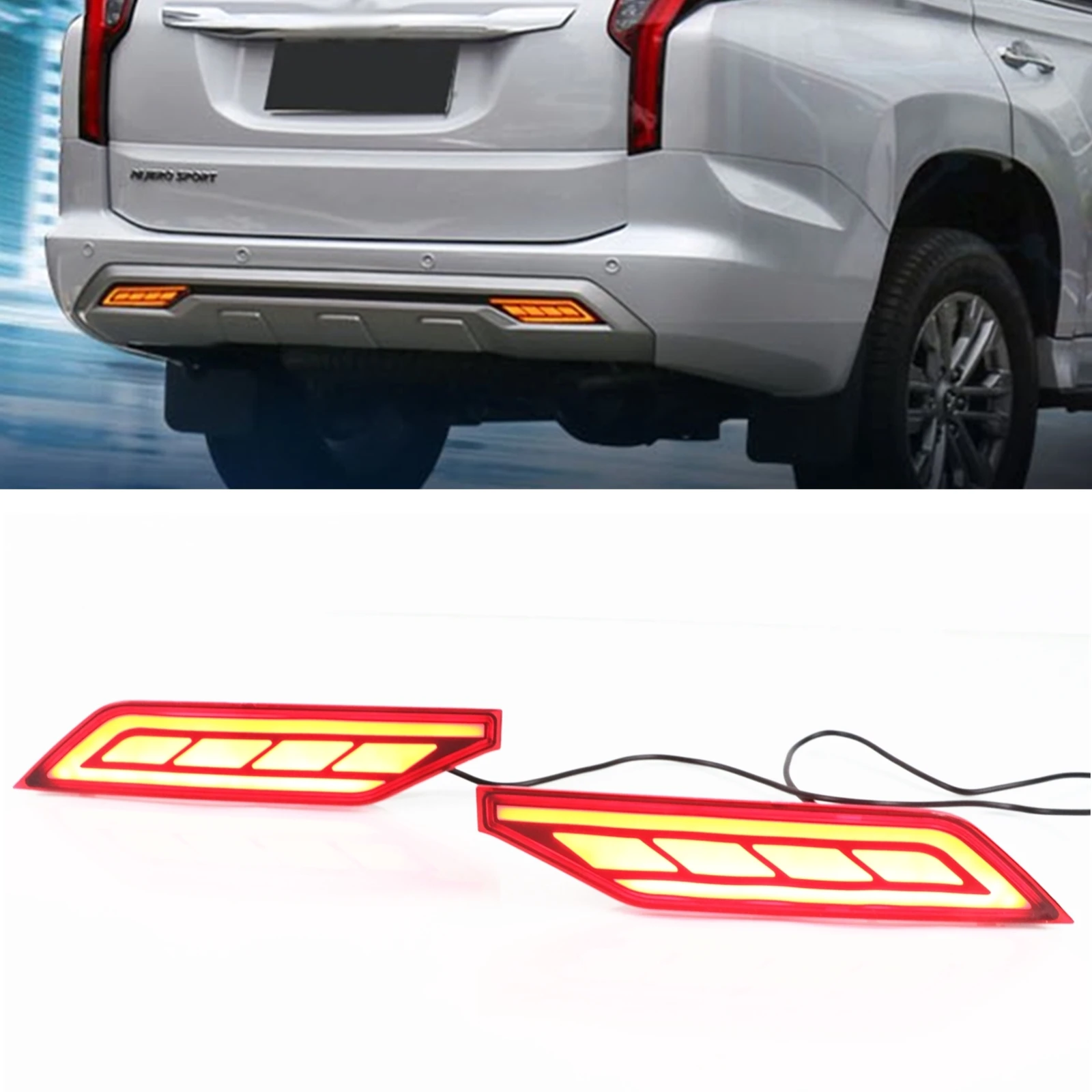 

For Mitsubishi Pajero Montero Sport 2018-2020 Rear Diffuser Bumper LED Brake Lamp Turn Signal Refletcor Reflective Drive Light