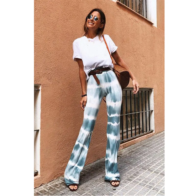 Summer Women's Flared Pants High-Waist Trousers Stripes Casual Loose Slimming Pants Summer Bottoms