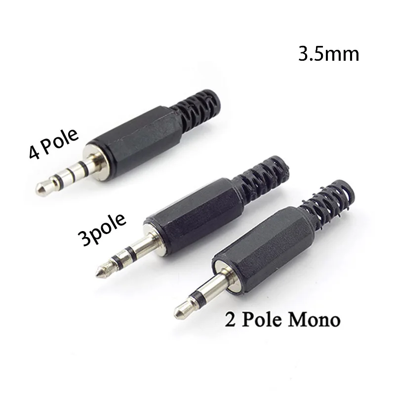 

2/5/10 pcs 3.5mm 1/8" Audio Male Plug Jack Adapter Mono/Stereo Connector Headphone 3.5mm 2/3/4 Pole plug connector Black