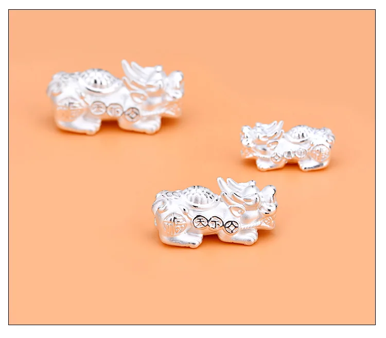 Real Silver Pixiu Bead 3D 999 Silver Lucky Fengshui Animal Beads Wealth Piyao Beads Powerful For Wealth 5