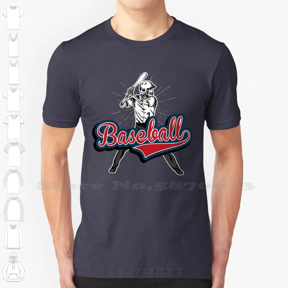 Baseball Player Logo 100% Cotton T-Shirt Sports Baseball Bat Logo Baseball Team Major League Skull