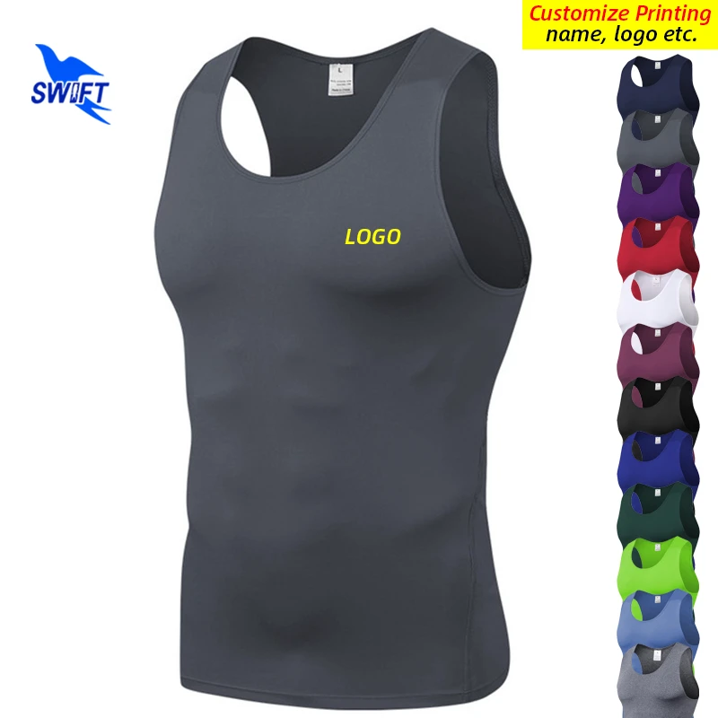 2021 Summer Compression Sleeveless Running Shirts Men Quick Dry Elastic Sportswear Vest Gym Fitness Workout Tank Tops Customize