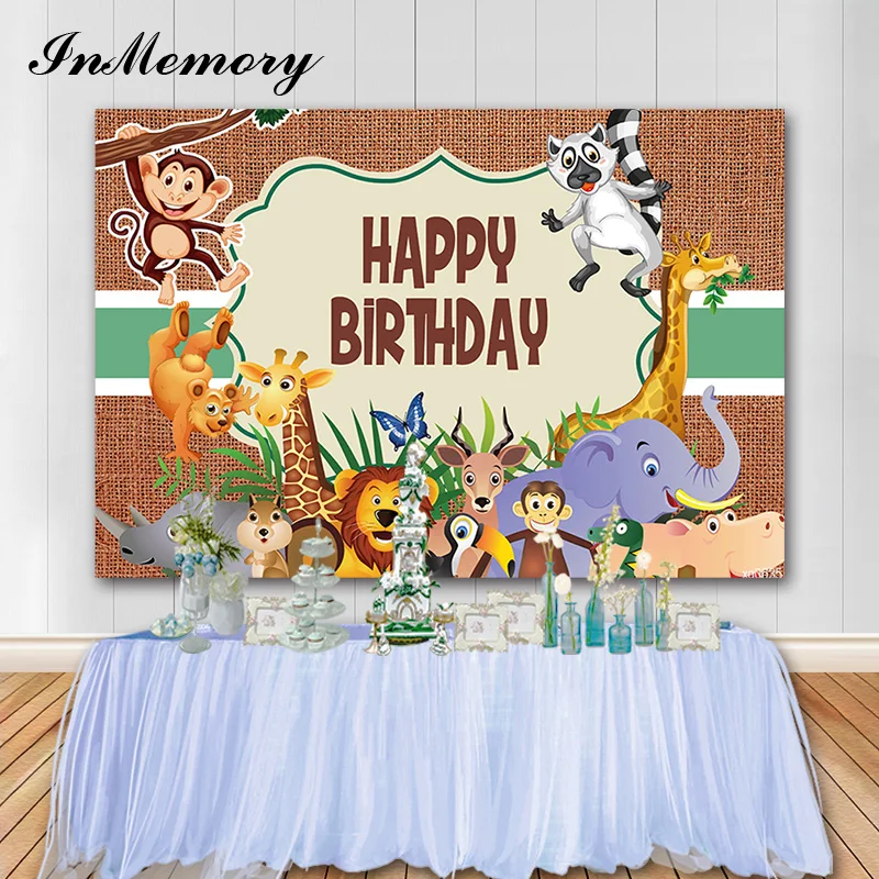 InMemory Safari Theme Photography Background Lion Elephant Giraffe Children Birthday Party Photo Backdrops Cake Table Decoration