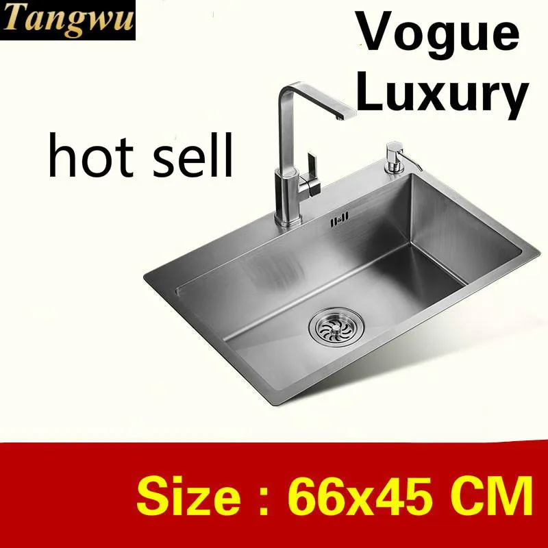 

Free shipping Apartment luxury wash vegetables kitchen manual sink single trough 304 stainless steel vogue 660x450 MM