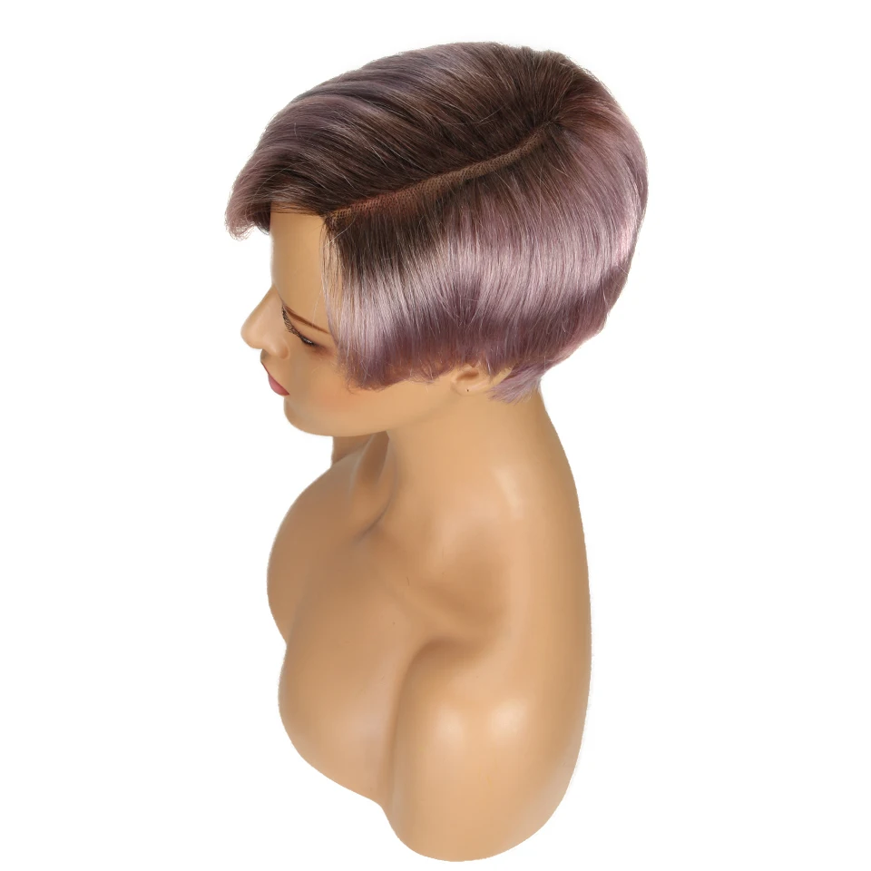 Trueme-Pixie Cut Bob Peruca de Cabelo Humano para Mulheres, Ombre, Loira 613, Roxo, Vermelho, Remy, Brasileiro, L Part, Lace Wig