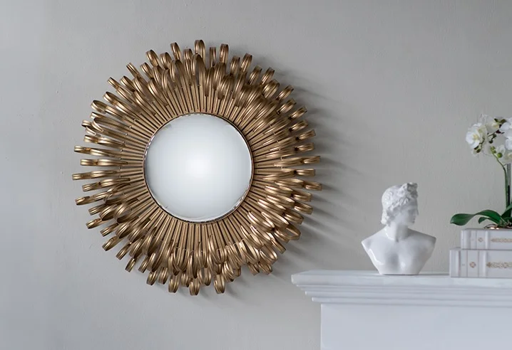 68.5cm Round Golden Metal Sunburst Mirror  / Sunflowers Mirror with Brass Coating