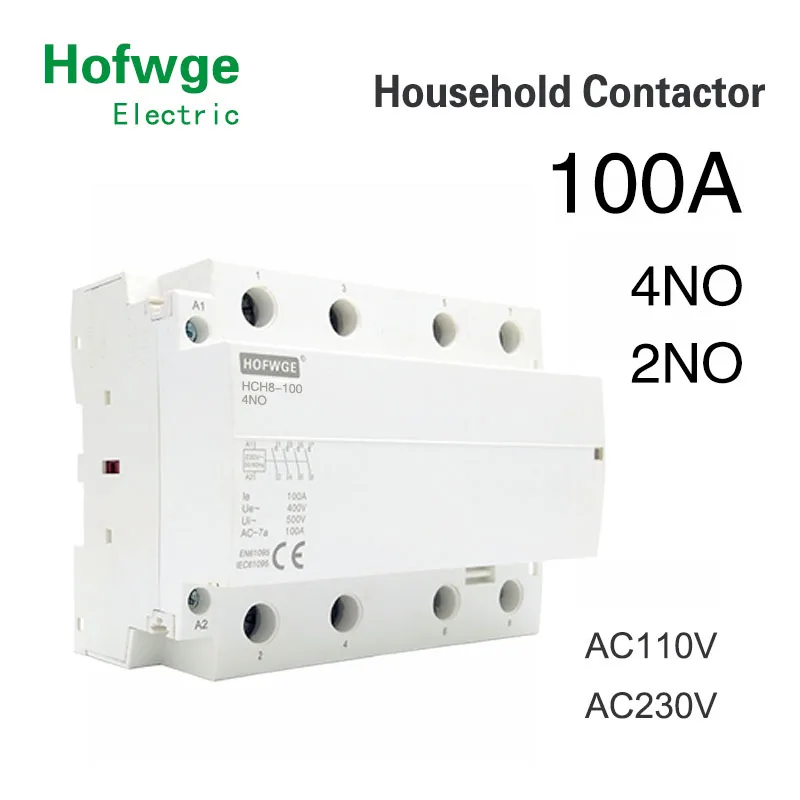 HCH8-100 Modular Contactor 4P 100A 2NO2NC 4NO 24V 110V 220V Automatic Household Contactor Din Rail Type