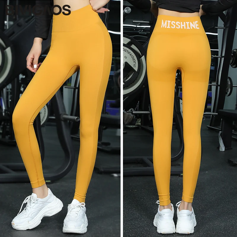 BIVIGAOS kobiety MISS drukowany napis Fitness legginsy spodnie do kostek wysokiej talii legginsy treningowe Running sport legginsy Push Up