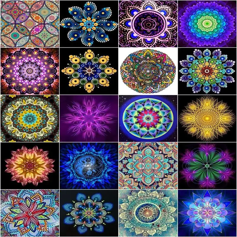 GATYZTORY Mandala Oil Painting By Numbers Flower 50x50cmFramed On Canvas Modern Home Decoration Acrylic Paint Draw On Canvas Hom