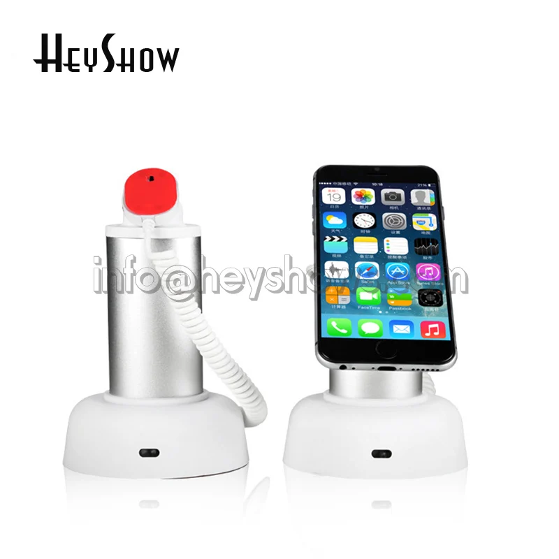 White Mobile Cell Phone Security Stand with Burglar Alarm Anti-Theft Display Holder for Digital Retail Shop