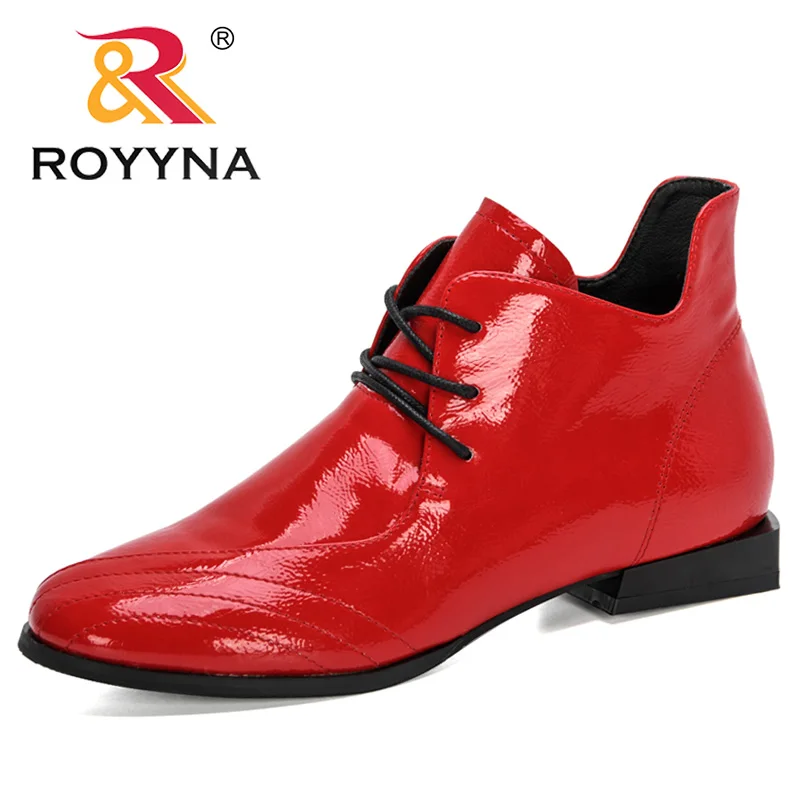 ROYYNA 2020 New Designers Ankle Boots Women Winter Single Shoes Low-heeled Patent Leather Round Toe Fashion Woman High Top Shoes