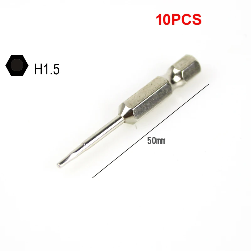 10 Stks/partij 50Mm Lange S2 Allen Security 1/4 '6.35Mm Hex Schacht Zeshoekige Schroevendraaier Bit Met Gat H1.5 h2 H2.5 H3 H4 H5 H6