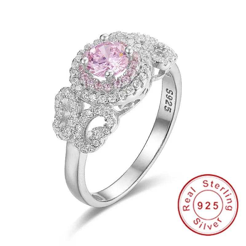 

Real Solid 100% 925 Sterling Silver Wedding Ring for Women 1.2ct Pink Simulated Diamond Engagement Rings finger Jewelry gift