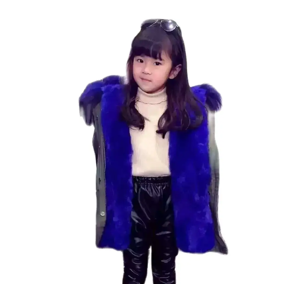 Girls Winter Wear,Short Style 100% Real Raccoon Dog Collar Children Winter Outwear Boys&Girls Fur Parka