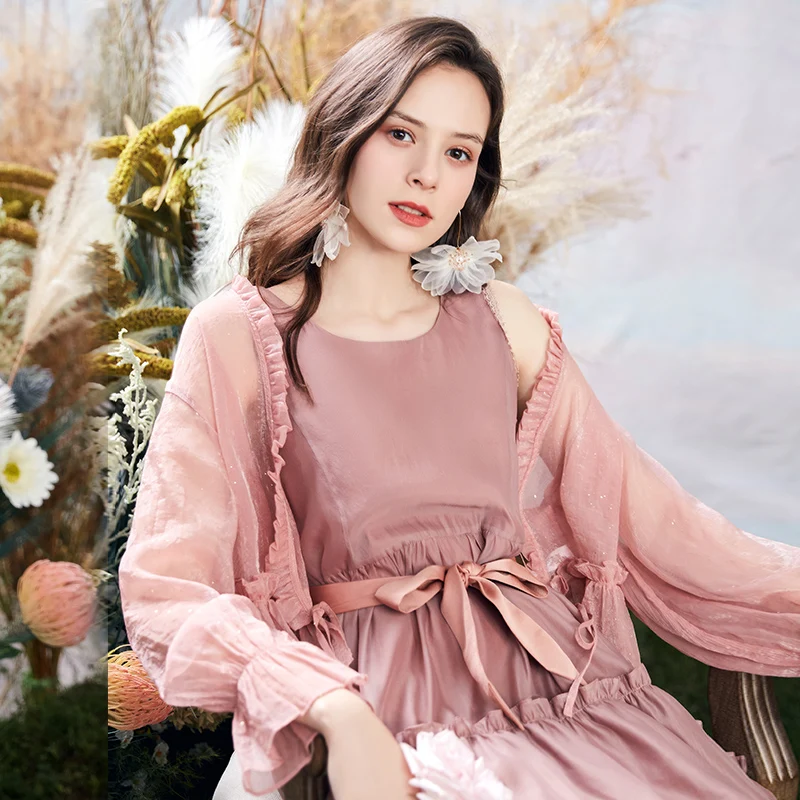 ARTKA 2020 Summer New Women Blouse Elegant Ruffles Chiffon Shirt Loose Bling Cardigan Shirt Coat Open Stitch Blouse WA20002X