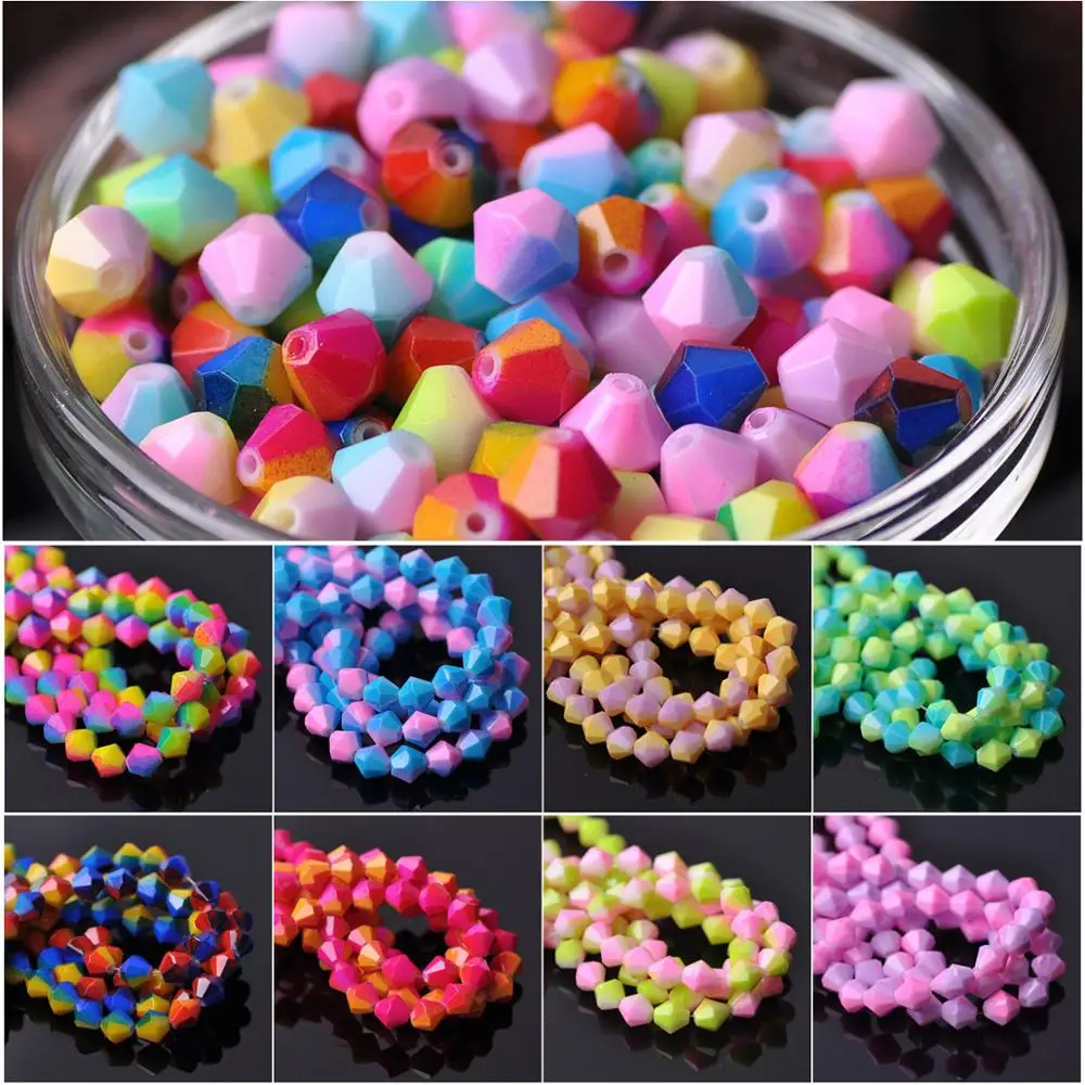 

Rainbow Coated Colors Bicone Faceted Opqaue Glass 6mm 8mm Loose Spacer Beads Wholesale lot for Jewelry Making Findings DIY