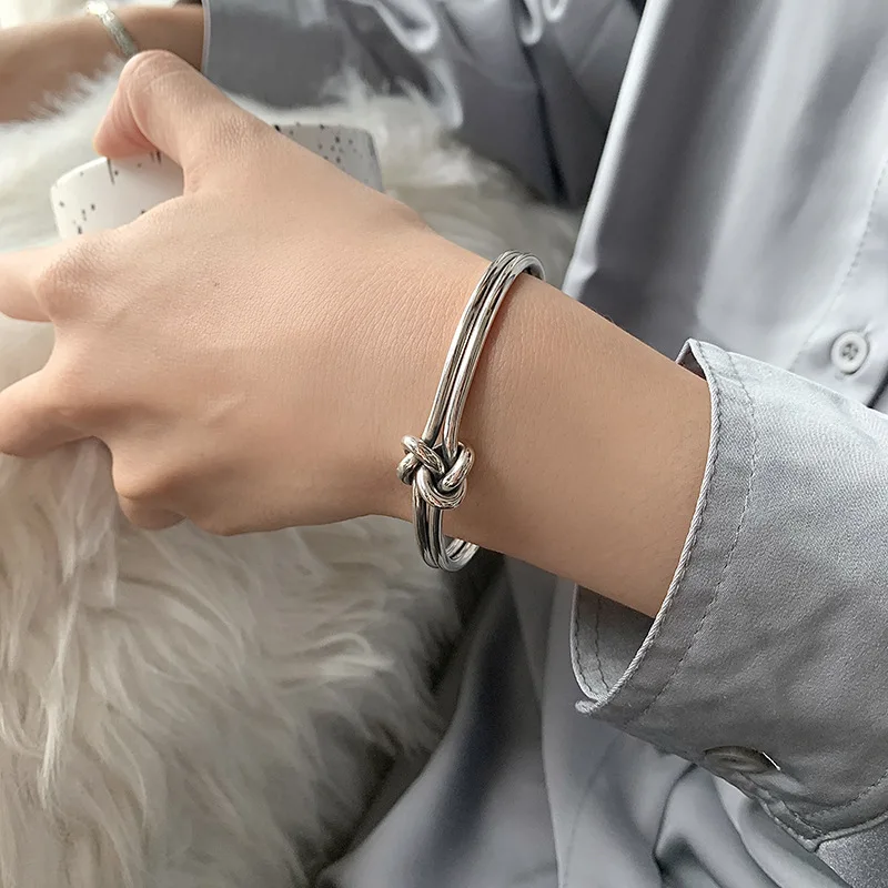 Brazalete de plata de ley 100% 925 para mujer, joyería Original con diseño de nudo, venta al por mayor, regalo de cumpleaños, barato