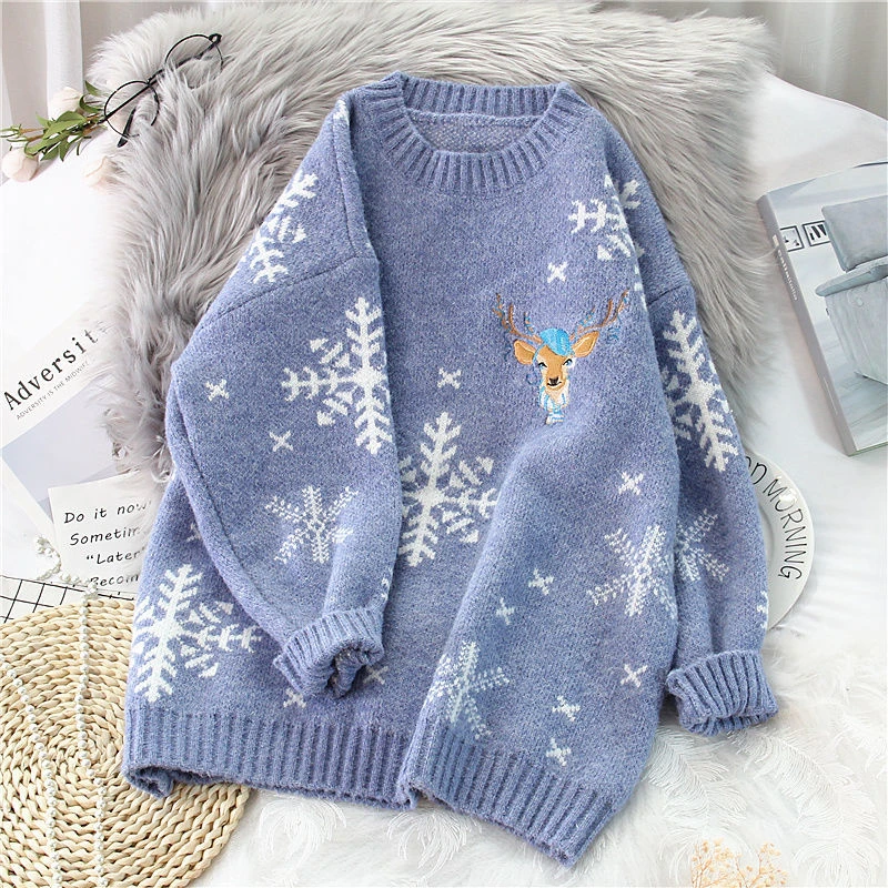 Christmas Heavy Industry Embroidery Sweaters Women 2021 Autumn And Winter New Red Pullover Korean Foreign Style Student Sweater