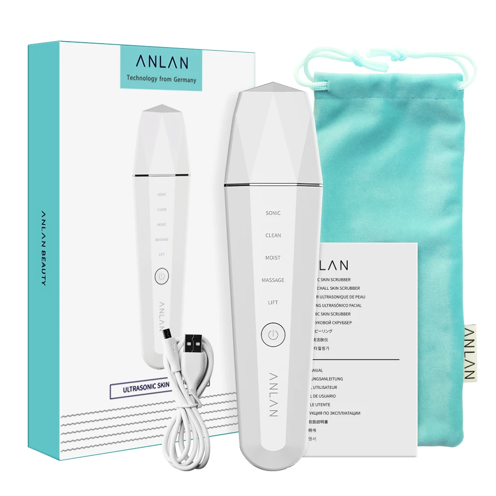 ANLAN Ultrasonic Skin Scrubber Ion Deep Face Cleaning 45℃ Heat EMS Facial Lifting Ultrasonic Cleaner Peeling Skin Care Device