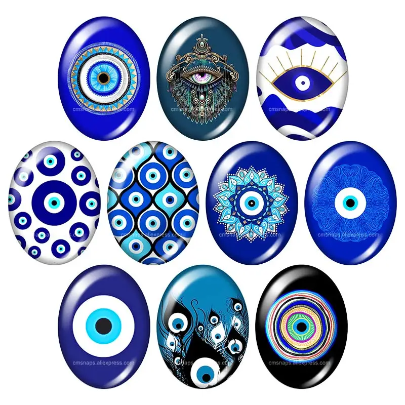 

Evil eye hand patterns Eye religion Oval 13x18mm/18x25mm/30x40mm mixed photo glass cabochon demo flat back Jewelry findings