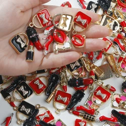 2pcs Enamel Makeup Charms Mixed Women Lip Lipstick Bag Shoes Pendant for DIY Earring Bracelet Necklace Key Chain Jewelry Making