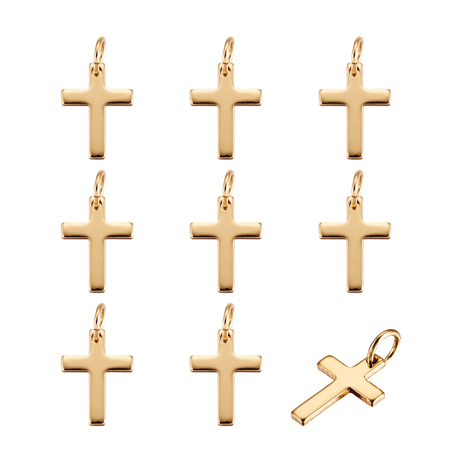 10Pcs Fashion Brass Mini Cross Pendant Real 18K Gold Plated Cross Charms With Jump Rings For Necklace Earring DIY Jewelry Making