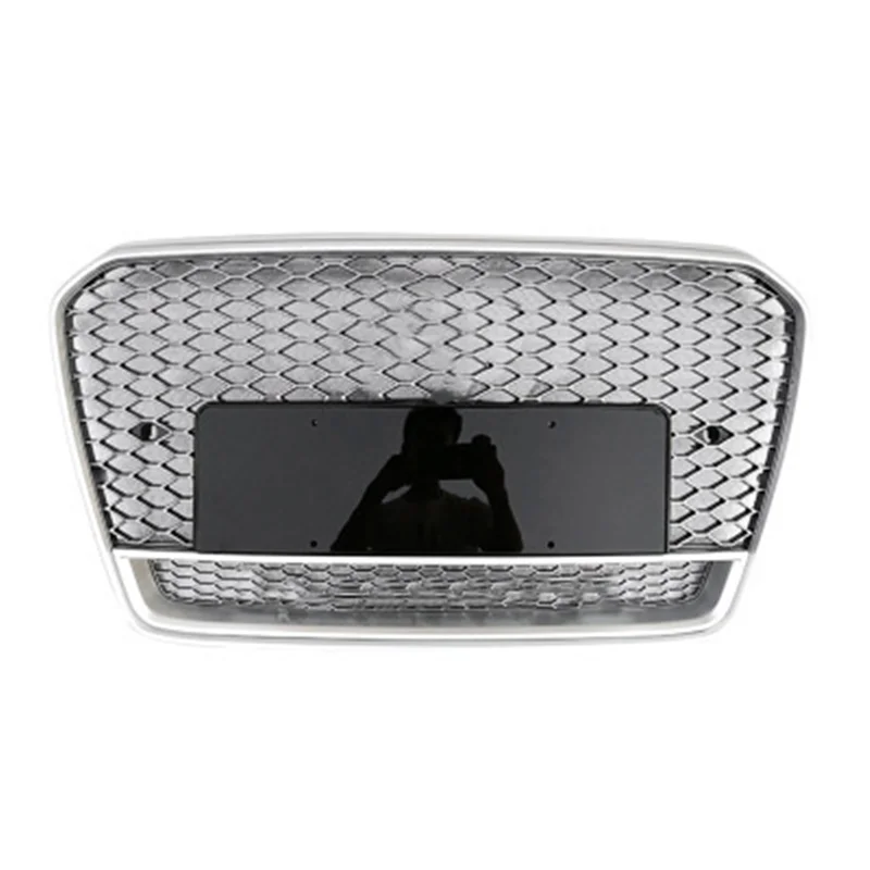 Silvery Honeycomb Front Grille For Audi A5 B8 Upgrade RS5 2012 2013 2014 2015 2016 Body Parts Car Auto Grills with Emblem