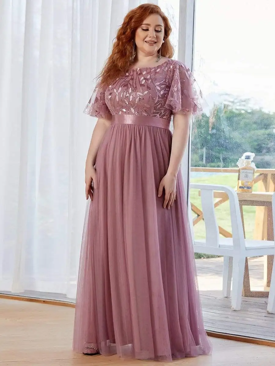 2023 novo vestido plus size robe de soiree sparkle vestidos de noite longo a linha o pescoço manga curta vestidos formais longos