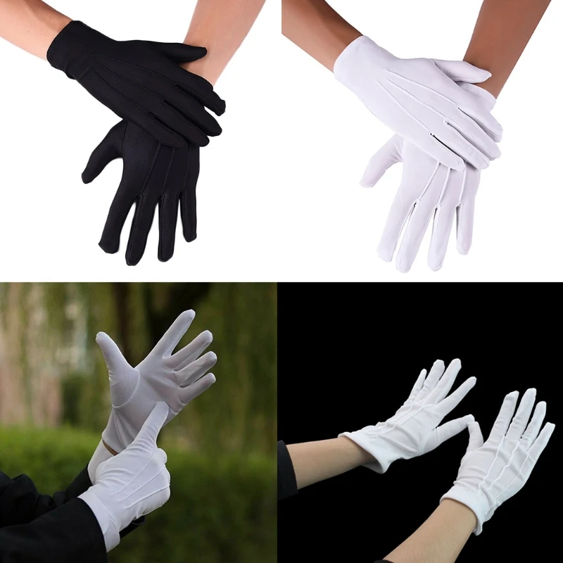 Men Spandex Thin Black White Parade Gloves Formal Tuxedo Costume Honor Guard Mittens for Coin Jewelry Silver Inspection