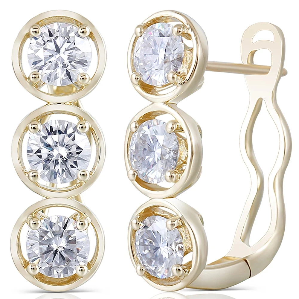 

18K AU750 Yellow Gold 1 Carat Each all Use 6ct Round DVVS Moissanite Hoop Earrings for Women U Shaped Huggies Earrings