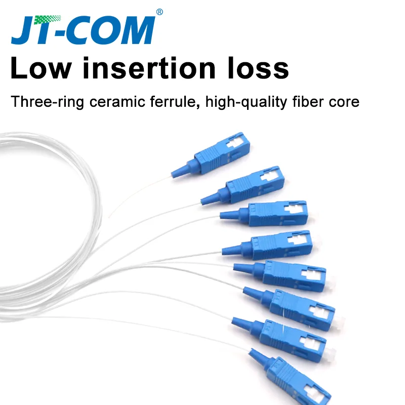 Optical Splitter SC APC 0.9mm 1X8 FTTH Fiber Optic Splitter SC UPC PLC FBT Optical Coupler Singlemode Simplex Steel Pipe PVC