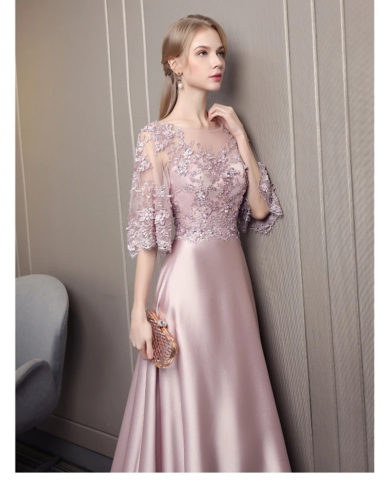 Mutter der Braut Kleider Elegante A-Line Luxus Perlen Blumen Halbarm Hochzeit Gast Abendkleider robe de soirée femme