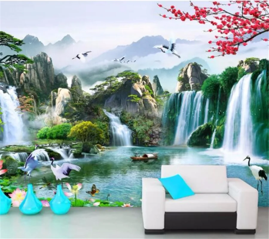 

wellyu Customized large - scale murals beautiful rivers flowing water wealth of Chinese TV background wall wallpaper