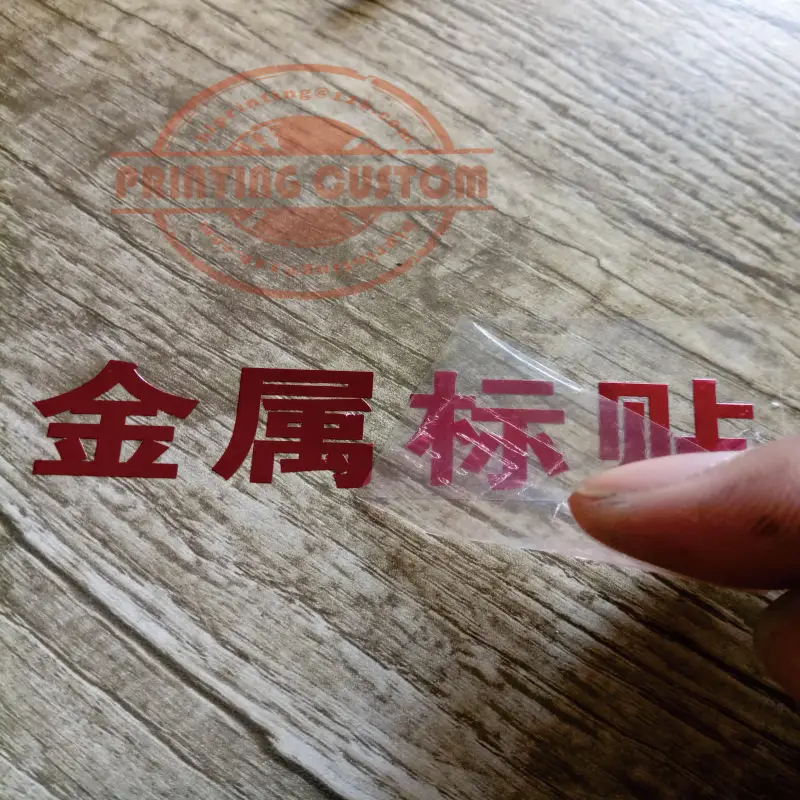 Warna Merah Nikel Logam Stiker Label Printing Kustom