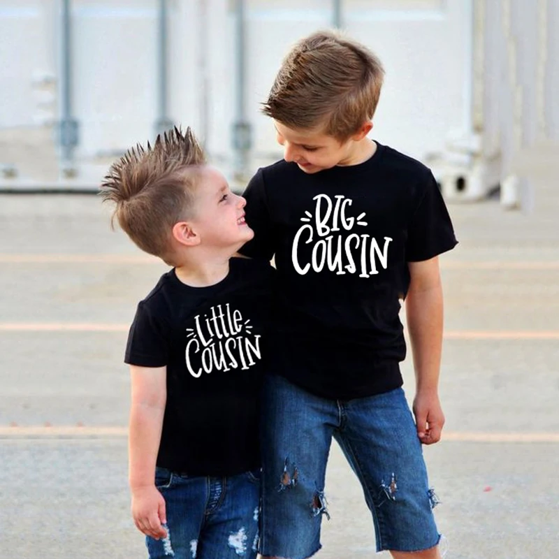 Big Little Cousin Print Kids Tshirt Family Matching Siblings Clothes Fashion Cousins T-shirt Tops Casual Children Funny Tees