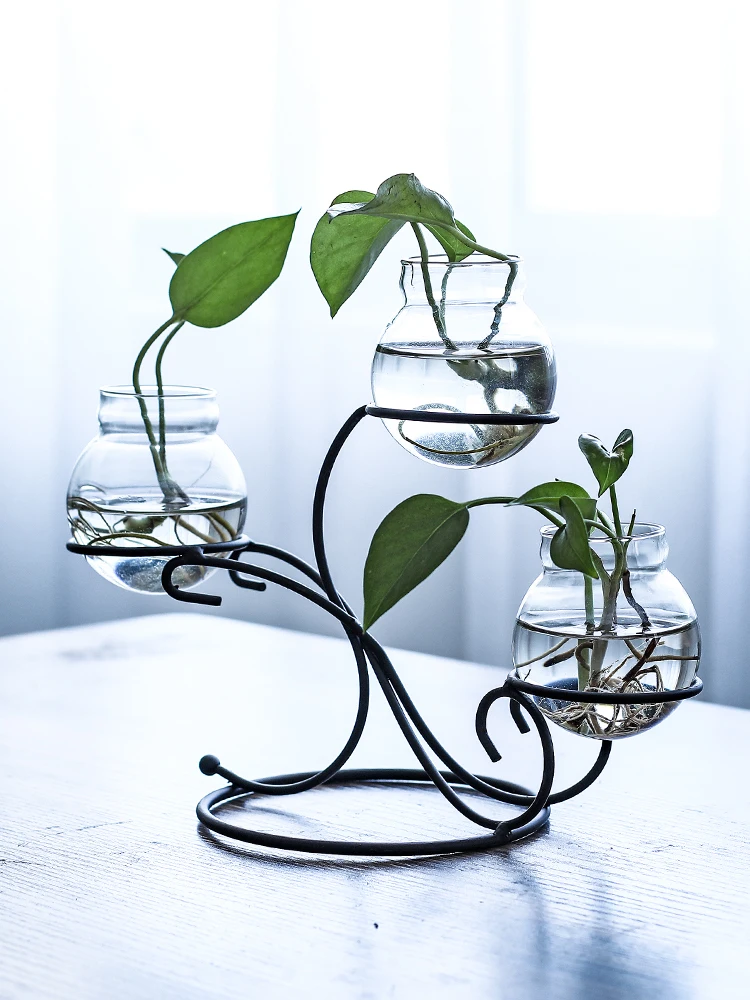 

Ceramic home hydroponic ornaments table glass iron vase balcony decoration indoor small fresh creative flower